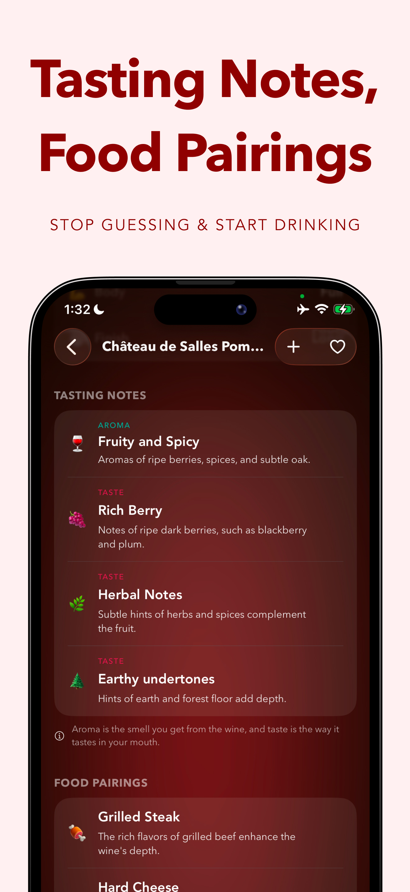 Tasting notes and food pairings